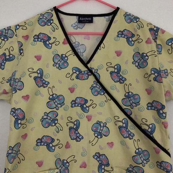 Absolute Women's Scrub Top Butterflies Hearts M - Picture 3 of 6